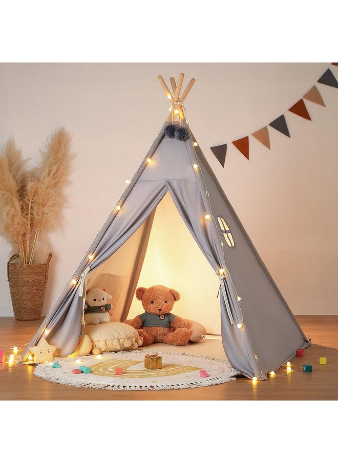 2 In 1 Teepee Tent For Kids With Mat, Kids Tents Indoor With Light, Large Kids Tipi Tent With 2 Sided Design, Christmas Play Tent For Toddler Boys Girls, Foldable Portable Toddler Reading Tent