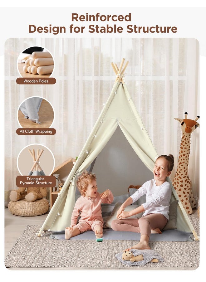 2 In 1 Teepee Tent For Kids With Mat, Kids Tents Indoor With Light, Large Kids Tipi Tent With 2 Sided Design, Christmas Play Tent For Toddler Boys Girls, Foldable Portable Toddler Reading Tent