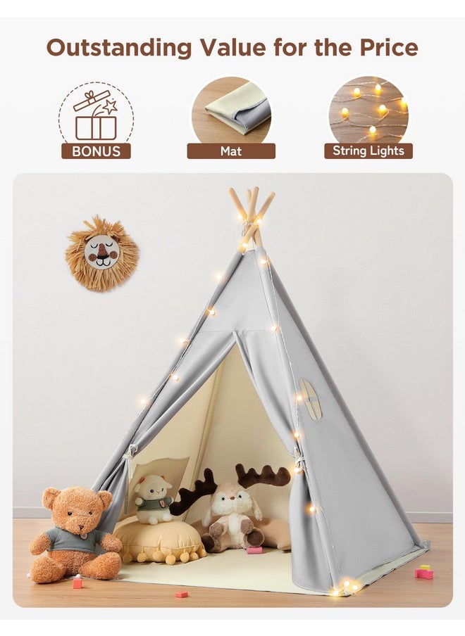 2 In 1 Teepee Tent For Kids With Mat, Kids Tents Indoor With Light, Large Kids Tipi Tent With 2 Sided Design, Christmas Play Tent For Toddler Boys Girls, Foldable Portable Toddler Reading Tent