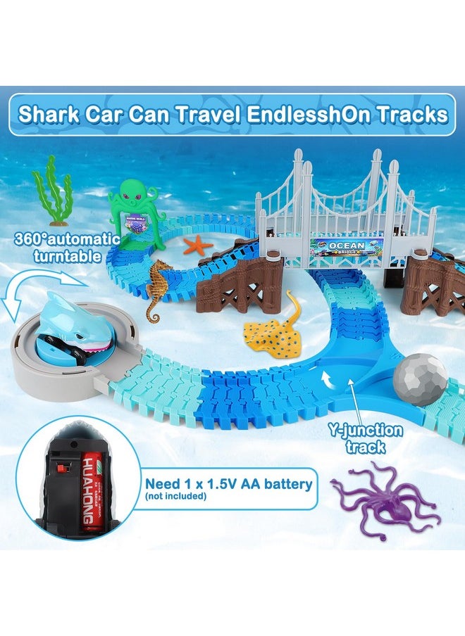 Race Track Toys 183 Pcs Shark Race Car Toys For Kids,Flexible Racetrack Cars With Shark & Ball,Ocean Theme Train Set Toys,Kids Stem Educational Playset Birthdays For Boys Girls 3+ Years Old