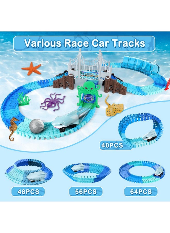 Race Track Toys 183 Pcs Shark Race Car Toys For Kids,Flexible Racetrack Cars With Shark & Ball,Ocean Theme Train Set Toys,Kids Stem Educational Playset Birthdays For Boys Girls 3+ Years Old