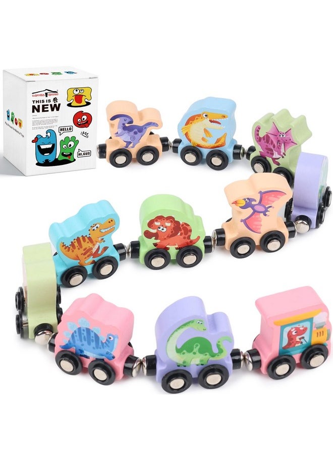 11Pcs Dinosaur Wooden Magnetic Train Set, Montessori Toys For Toddlers Toys For Preschool Learning Activities Kids Birthday Gifts