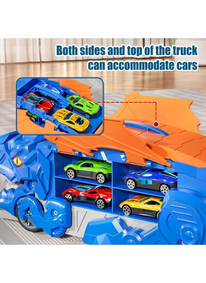 Transformed Dinosaur Boy Truck Toy With 10 Diecast Racing Cars, Dino Transport Car With Wings And Handle For Kids, Birthday Gift For 3 4 5 6 7 Year Old Boys Girls