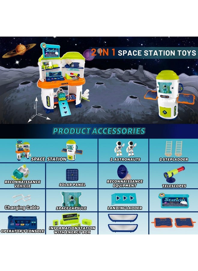 Space Toys For Kids,2 In 1 Space Station Rocket Ship Playset With 2 Astronauts,1 Planet Exploration Vehicle, Educational Stem Outer Spaceship Building Set For 3 4 5 6 7 8 Year Old Boy Girl