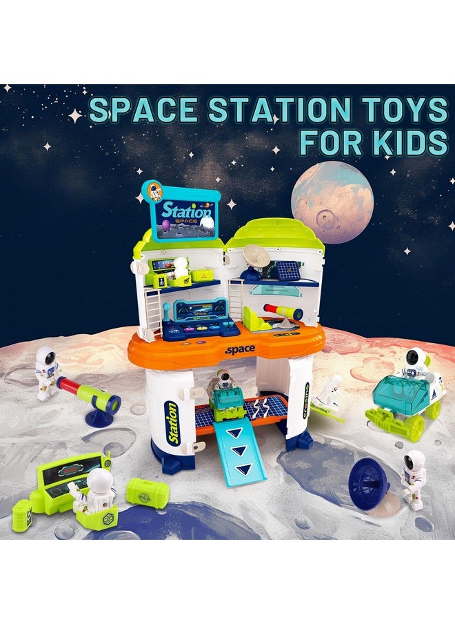 Space Toys For Kids,2 In 1 Space Station Rocket Ship Playset With 2 Astronauts,1 Planet Exploration Vehicle, Educational Stem Outer Spaceship Building Set For 3 4 5 6 7 8 Year Old Boy Girl