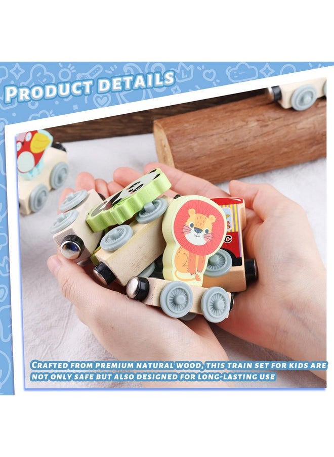 11Pcs Magnetic Wooden Animals Train Set, Montessori Toys For Toddlers Toys For Preschool Learning Activities Birthday Kids Boys Girls