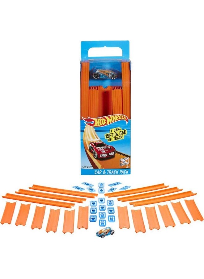 Toy Car Track Set, Straight Track Set With 37 Component Building Parts & 1:64 Scale Vehicle (Amazon Exclusive)