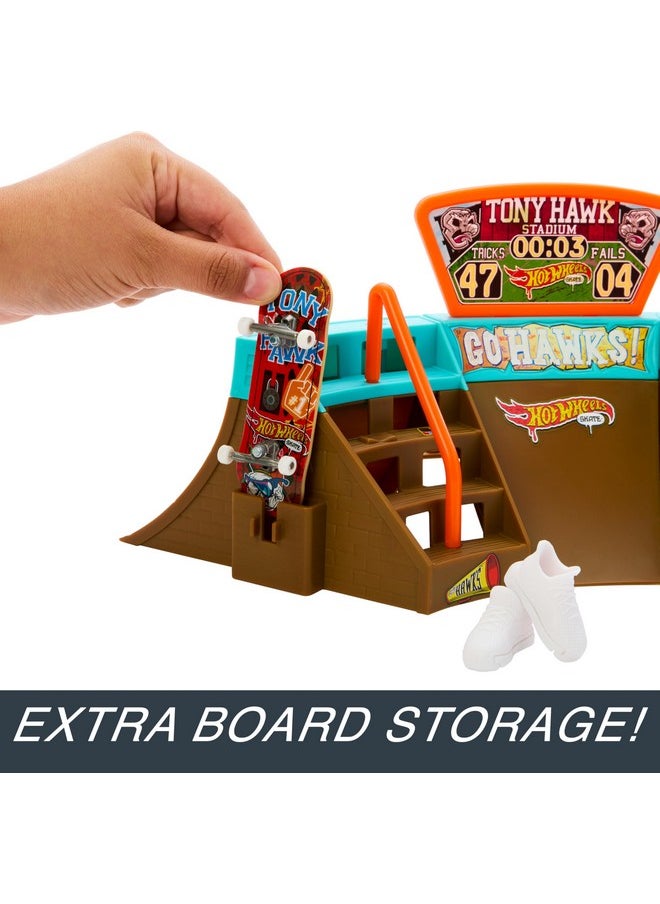 Skate Stadium Playset Designed With Tony Hawk, 1 Exclusive Fingerboard & Pair Of Skate Shoes, Plus Storage