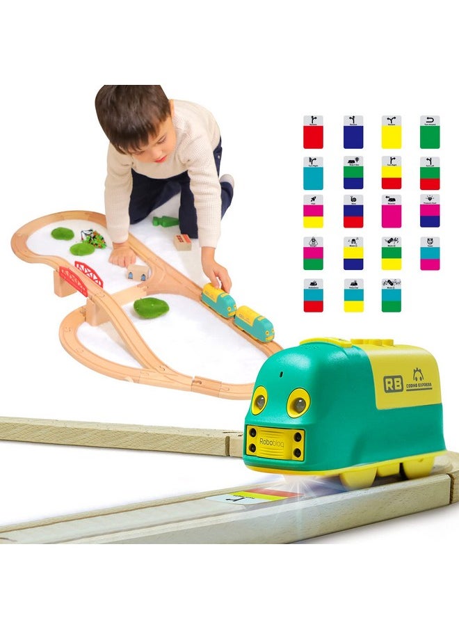 Wooden Train Set, 25 Pcs Wooden Tracks, 22 Functions Lights/Music, 3 Game Modes, Preschool Educational Toys Gifts For Kids Age 3-7, Fit Thomas The Train, Brio, Melissa & Doug