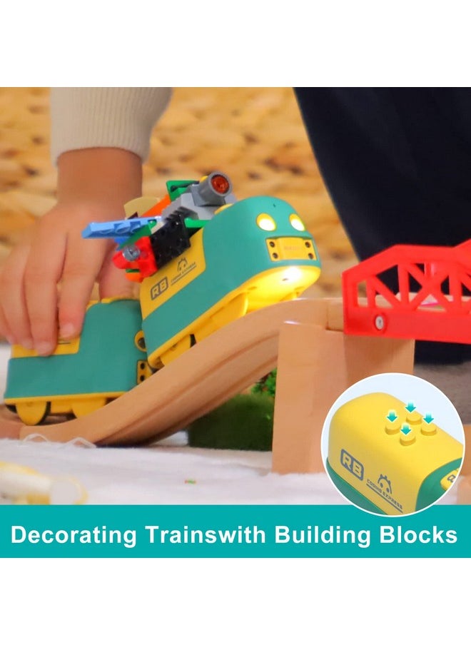 Wooden Train Set, 25 Pcs Wooden Tracks, 22 Functions Lights/Music, 3 Game Modes, Preschool Educational Toys Gifts For Kids Age 3-7, Fit Thomas The Train, Brio, Melissa & Doug