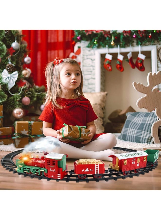 Train Set For Christmas Tree,Classical Christmas Train Sets With Sound Lights And Steam- Train Toy Set With 4 Cars & 10 Tracks, Toys For Age 3 4 5 6 Boys Girls Kids