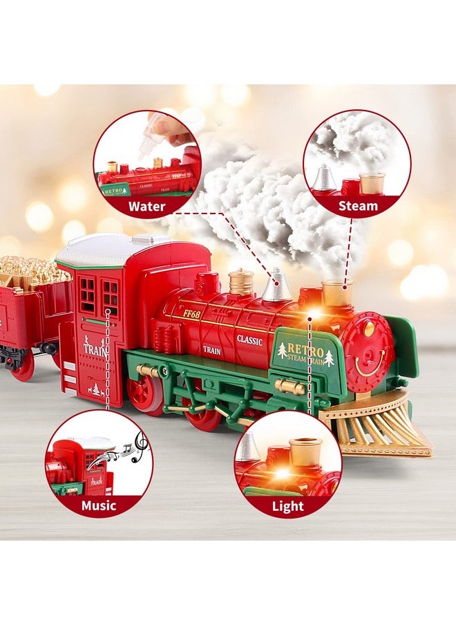 Train Set For Christmas Tree,Classical Christmas Train Sets With Sound Lights And Steam- Train Toy Set With 4 Cars & 10 Tracks, Toys For Age 3 4 5 6 Boys Girls Kids