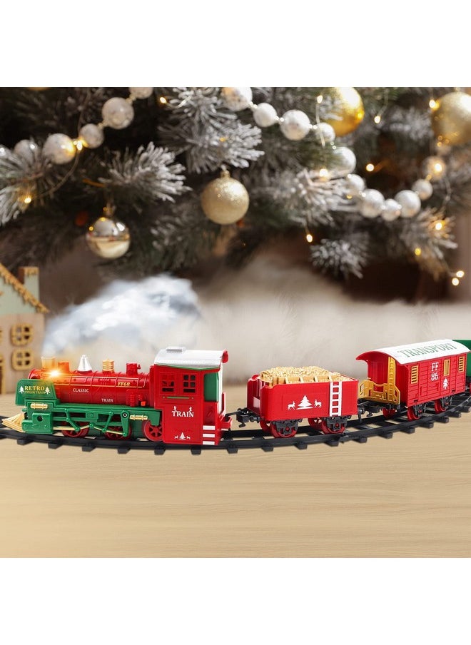 Train Set For Christmas Tree,Classical Christmas Train Sets With Sound Lights And Steam- Train Toy Set With 4 Cars & 10 Tracks, Toys For Age 3 4 5 6 Boys Girls Kids