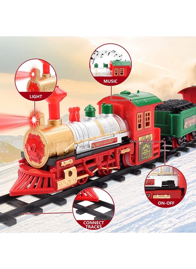 Train Set For Christmas Tree,Classical Christmas Train Set With Headlight, Realistic Sounds, 4 Cars Carriage And Tracks, Best Gift For Christmas Décor Under The Christmas Tree