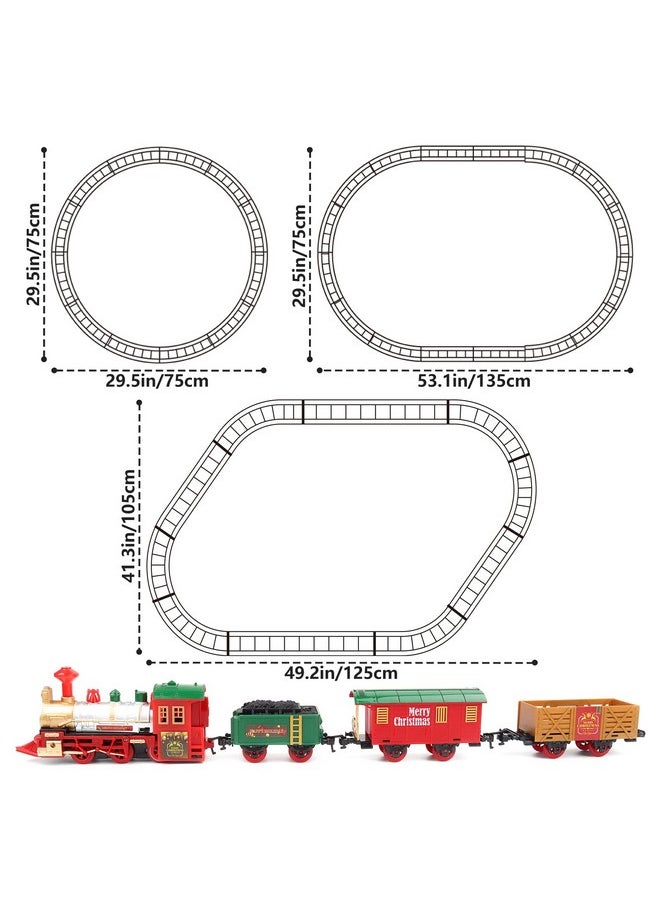 Train Set For Christmas Tree,Classical Christmas Train Set With Headlight, Realistic Sounds, 4 Cars Carriage And Tracks, Best Gift For Christmas Décor Under The Christmas Tree