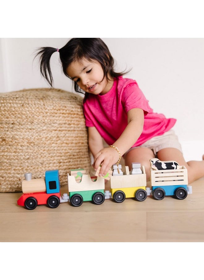 Wooden Farm Train Set Classic Wooden Toy (3 Linking Cars)