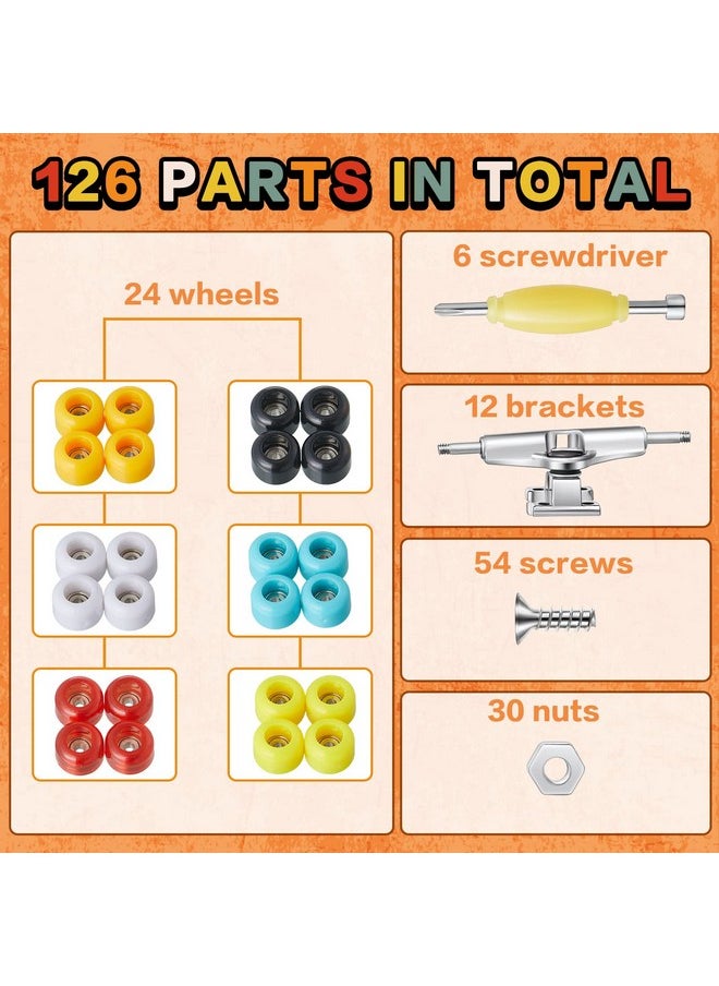 6 Sets Diy Fingerboard Kit Fingerboard Accessories Mini Finger Skateboard Parts Include 12 Brackets 54 Screws 30 Nuts 6 Screwdriver 24 Fingerboard Wheels Tool For 96Mm (Colorful)