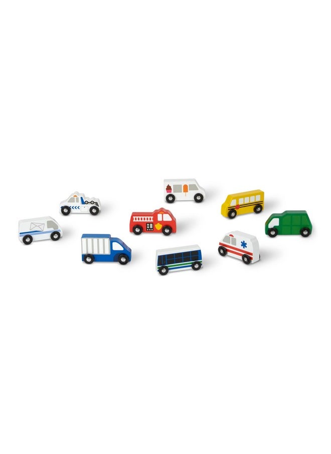 Town Vehicles Set In Wooden Tray (9 Pcs)