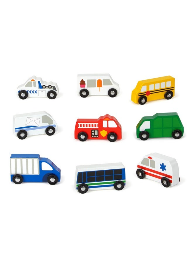 Town Vehicles Set In Wooden Tray (9 Pcs)