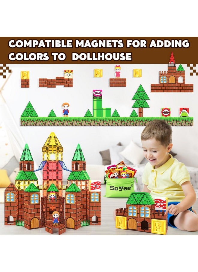 Magnetic Tiles Kids Games Toys Castle Adventure Magnetic Building Blocks Doll House Toys Construction Magnet Pretend Play Set For Boys & Girls 3-12 Year Old Christmas Birthday Gifts For Boys