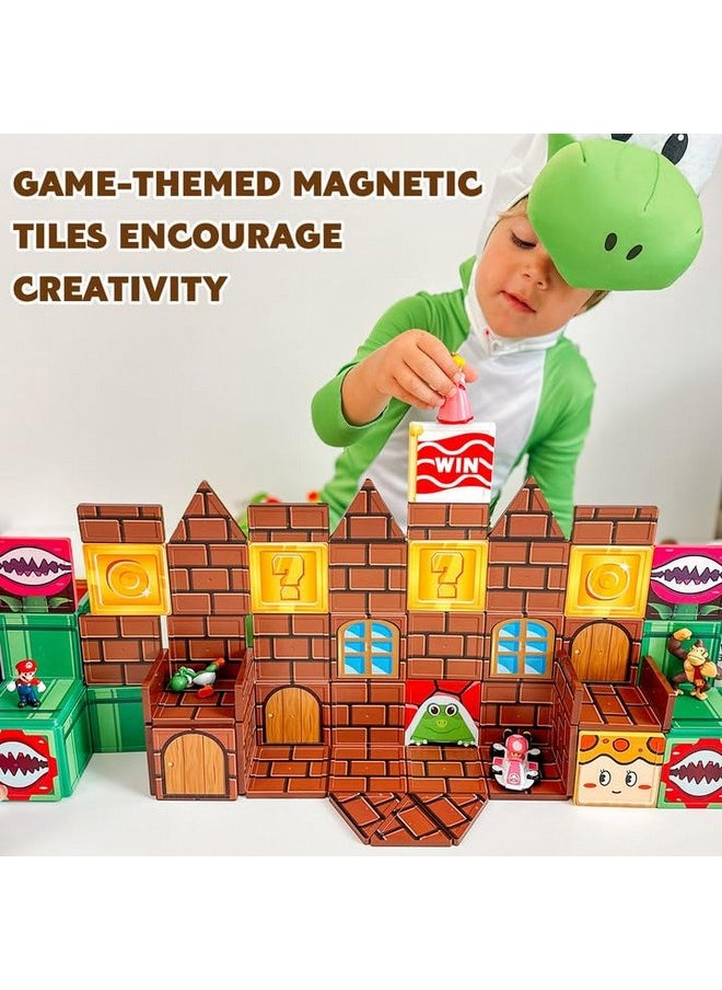 Magnetic Tiles Kids Games Toys Castle Adventure Magnetic Building Blocks Doll House Toys Construction Magnet Pretend Play Set For Boys & Girls 3-12 Year Old Christmas Birthday Gifts For Boys