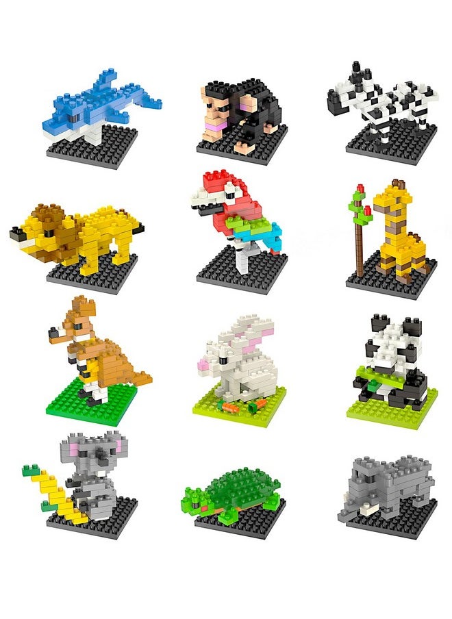 Party Favor For Kids, Mini Animals Building Blocks Sets Goodie Bags Stuffers For Kid, Small Toy Prizes, 12Pack Christmas Stocking Stuffers Birthday Party Favor Gifts Toys