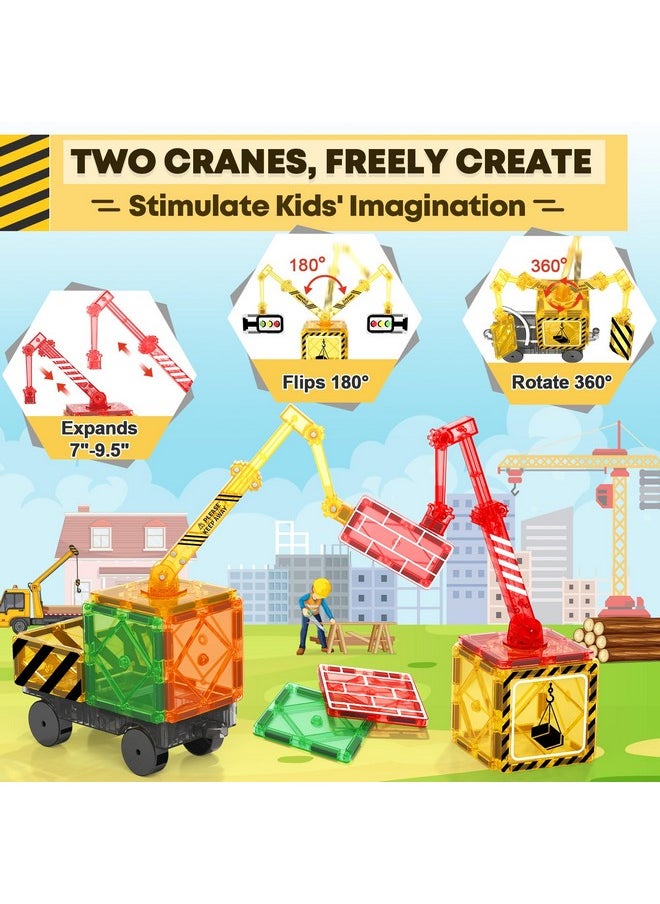 Kids Games Magnetic Tiles With 2 Cranes Construction Toys Set Sensory Toys For Boys Girls Ages 3-6 5-7 8-13, Gifts For 3+ Year Old Boys Girls Toddler Outdoor Kids Toys With Car