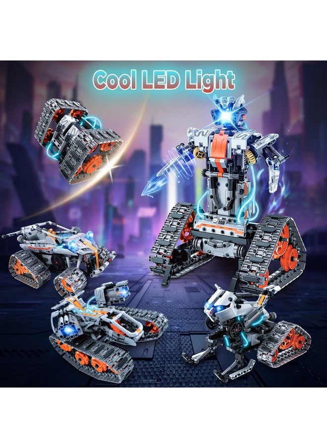 5 In 1 Stem Building Set With Led Light - App & Remote Controlled Cars Building Toys Kit, Rc Robot Tank Sleigh Tracked Racer 604 Pcs, Toy Gifts For Kids Boys Girls Ages 6 7 8 9 10 11 12+ Year