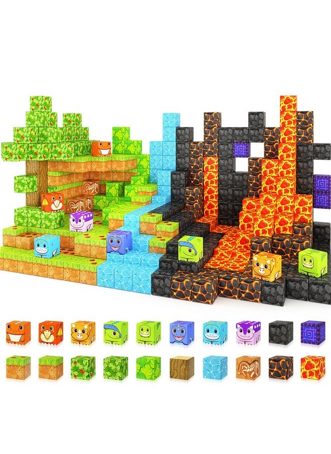 Dinosaur Toys Magnetic Blocks - Build Mine Magnet World Dinosaur Adventure Set, Magnetic Building Blocks Outdoor Toddler Toys For 3+ Year Old Boys & Girls, Creative Jurassic Scenes Kids Toys Games