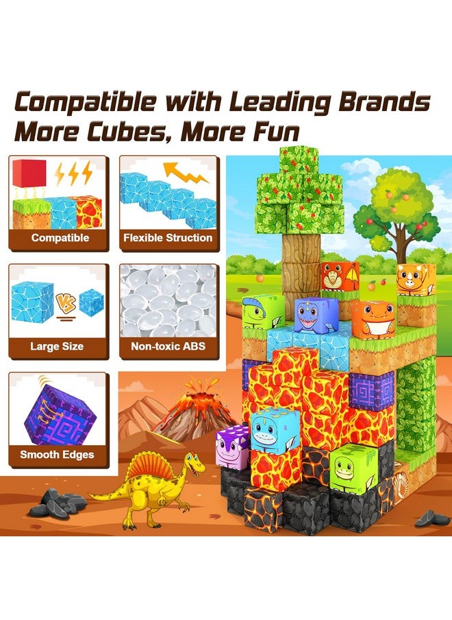 Dinosaur Toys Magnetic Blocks - Build Mine Magnet World Dinosaur Adventure Set, Magnetic Building Blocks Outdoor Toddler Toys For 3+ Year Old Boys & Girls, Creative Jurassic Scenes Kids Toys Games