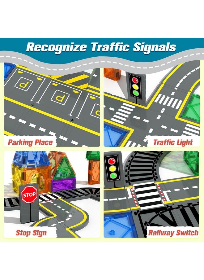 Magnetic Tiles Road & Train Track Expansion Pack Magnetic Building Blocks Construction Toys Kids Toys For Ages 3-12 Boys Girls Construction Magnet Building Toys Includes Road Tracks, Traffic Lights