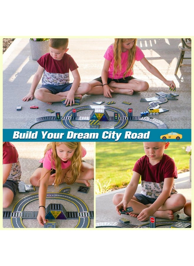 Magnetic Tiles Road & Train Track Expansion Pack Magnetic Building Blocks Construction Toys Kids Toys For Ages 3-12 Boys Girls Construction Magnet Building Toys Includes Road Tracks, Traffic Lights