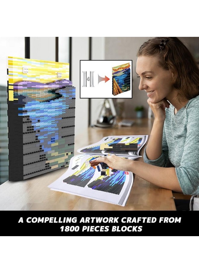 The Scream Artwork Building Set - 3D Wall Art Building Kit For Home Office Décor Display Framed Diy Painting Building Blocks Creative Activity For Teens Adults Ideas Birthday Gift - 1800 Pcs