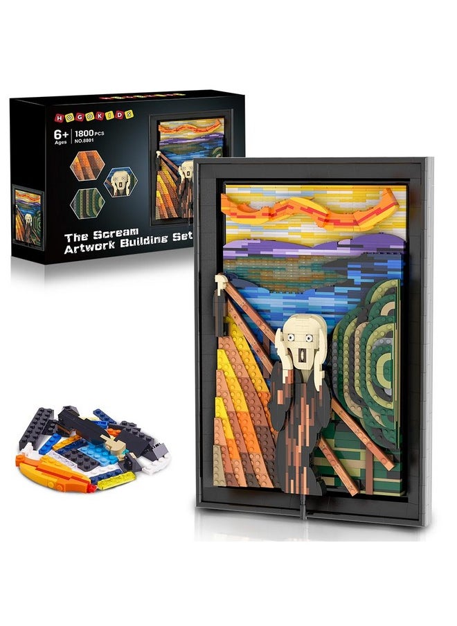 The Scream Artwork Building Set - 3D Wall Art Building Kit For Home Office Décor Display Framed Diy Painting Building Blocks Creative Activity For Teens Adults Ideas Birthday Gift - 1800 Pcs