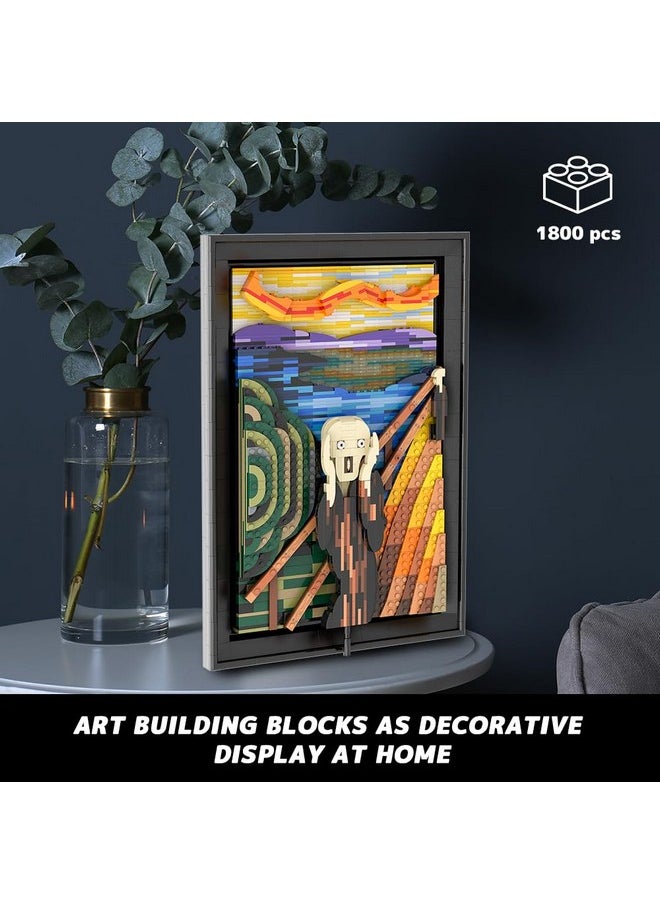 The Scream Artwork Building Set - 3D Wall Art Building Kit For Home Office Décor Display Framed Diy Painting Building Blocks Creative Activity For Teens Adults Ideas Birthday Gift - 1800 Pcs