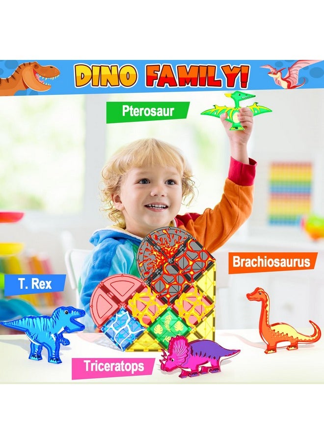 Dinosaur Toys Magnetic Tiles Lava Dinosaur World Starter Set - Kids Magnetic Building Blocks For Boys & Girls Stem Sensory Montessori Toys For 3+ Year Old Preschool Learning Toys Creative Kids Games