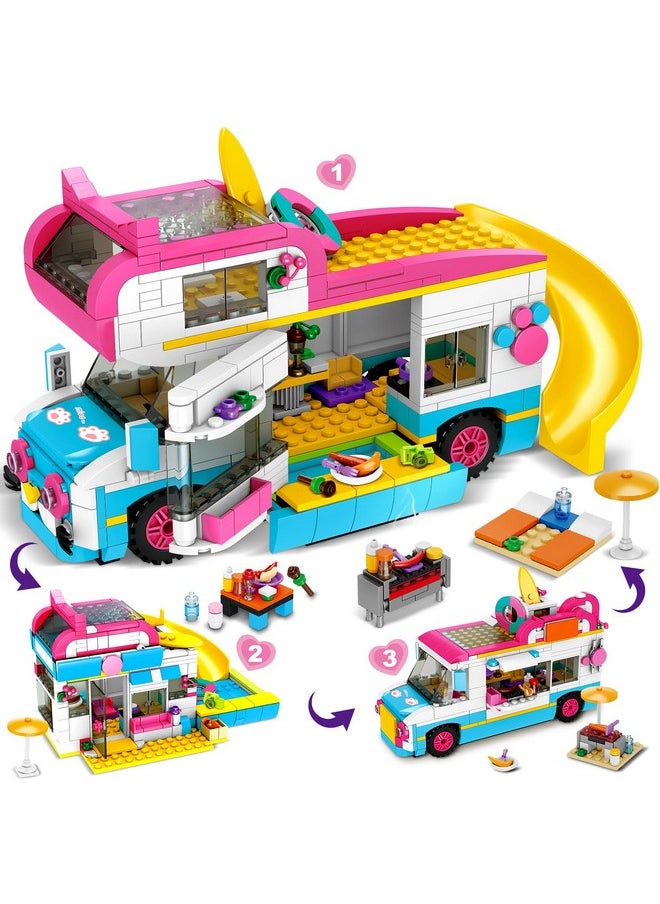 3-In-1 Girls Camper Van Building Set - 494Pcs Summer Beach Camping Building Blocks Sets | Food Truck Building Toys With Slide And Stickers | Gifts For Girls Boys Age 6 7 8 9 10 11 12+