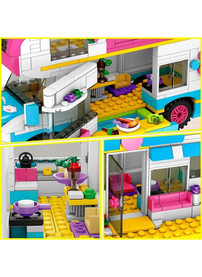 3-In-1 Girls Camper Van Building Set - 494Pcs Summer Beach Camping Building Blocks Sets | Food Truck Building Toys With Slide And Stickers | Gifts For Girls Boys Age 6 7 8 9 10 11 12+