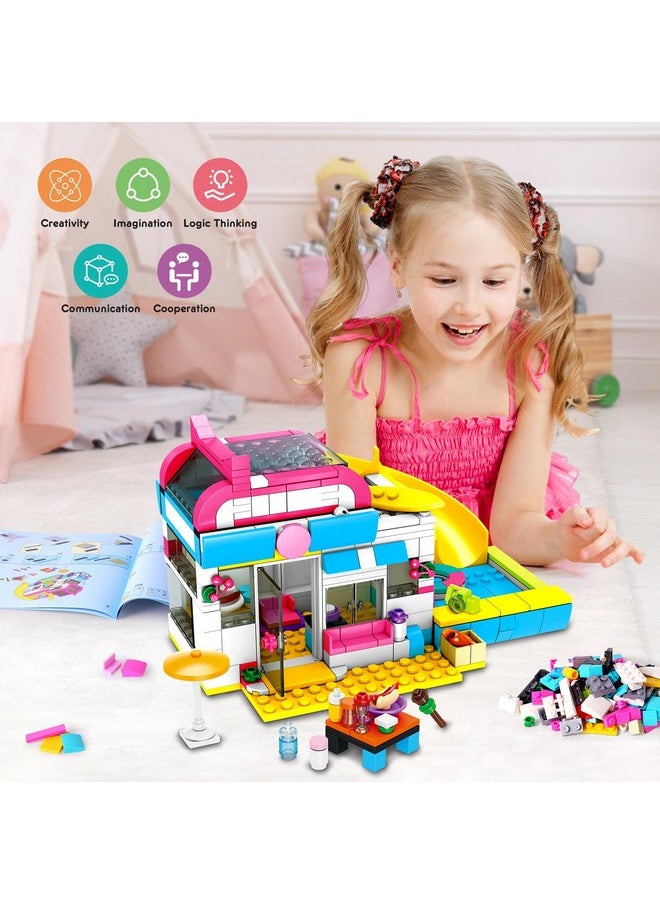 3-In-1 Girls Camper Van Building Set - 494Pcs Summer Beach Camping Building Blocks Sets | Food Truck Building Toys With Slide And Stickers | Gifts For Girls Boys Age 6 7 8 9 10 11 12+