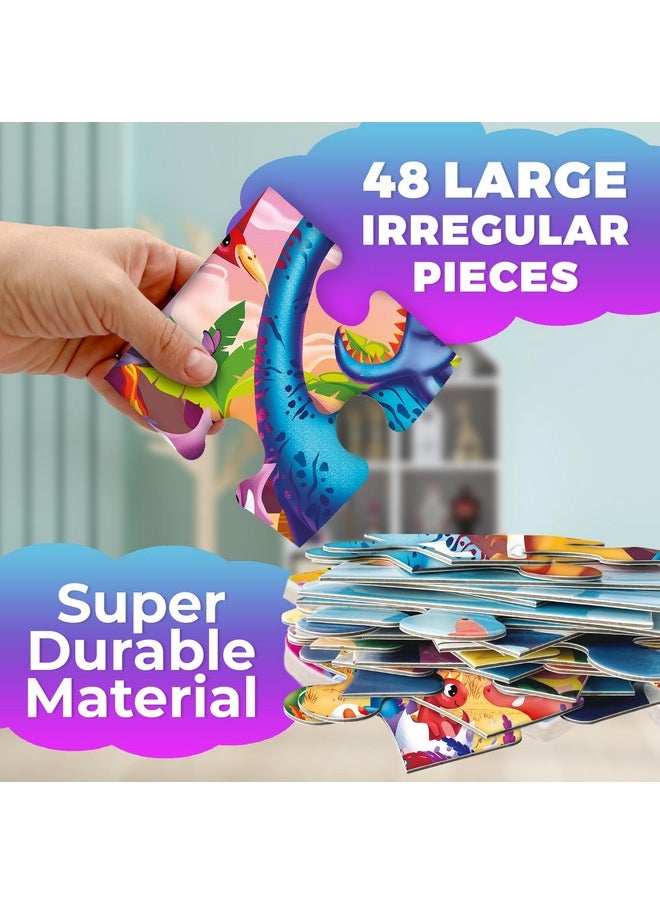 Giant Floor Puzzles For Kids Ages 4-6 - 2X3 Feet 48 Piece Puzzles For Toddlers 3-5 - Large Educational Kids Puzzles Ages 2-4 - Dinos Activity Game For Boys And Girls - Premier Gift
