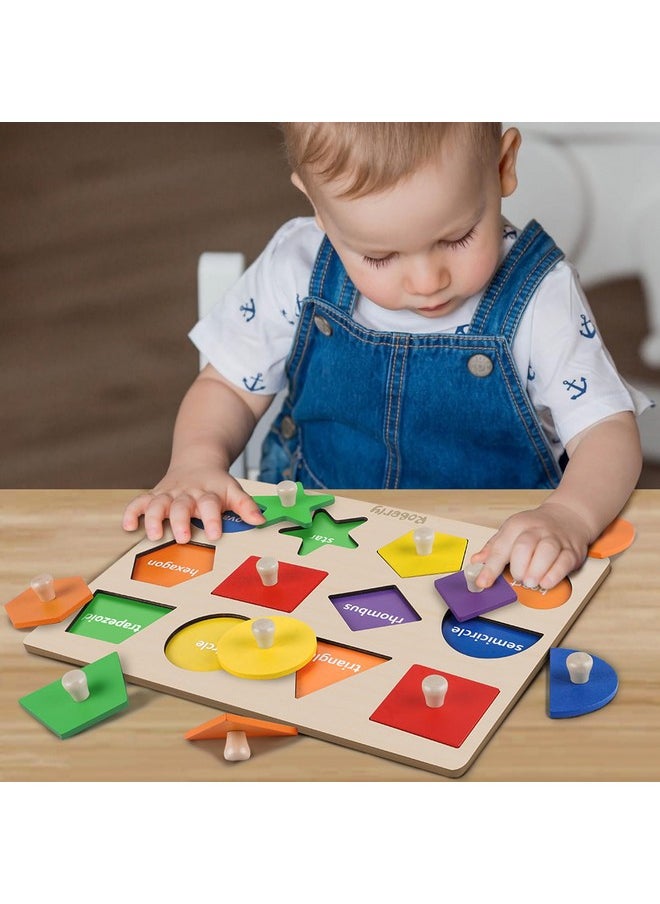 Shape Wooden Puzzles For Toddlers 1-3, Montessori Toys Peg Puzzle Geometric Color Matching Board For Girls Boys 12-18-24 Months Preschool Learning Educational Toys Birthday Gifts For Kids