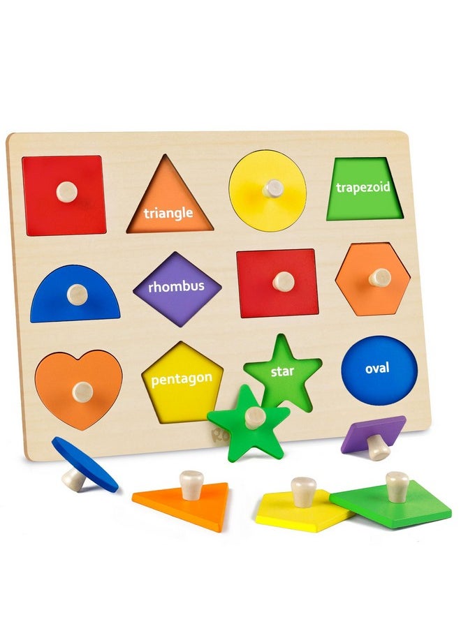 Shape Wooden Puzzles For Toddlers 1-3, Montessori Toys Peg Puzzle Geometric Color Matching Board For Girls Boys 12-18-24 Months Preschool Learning Educational Toys Birthday Gifts For Kids