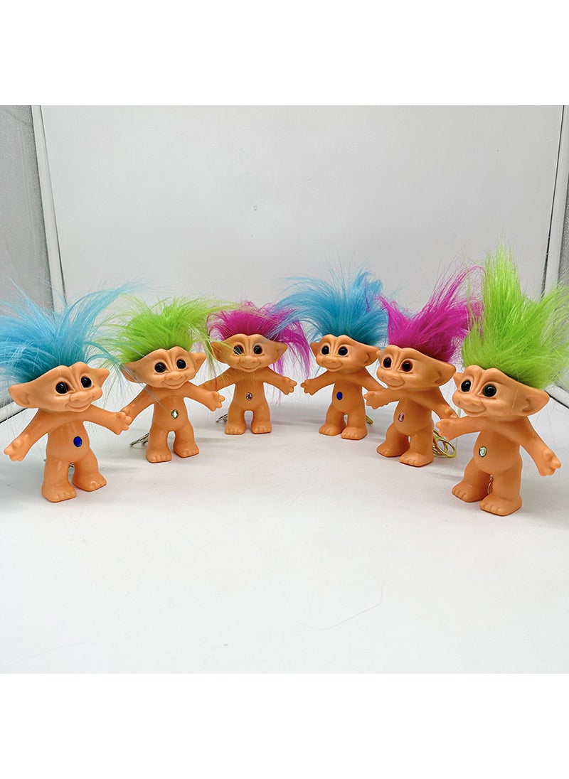 Vintage Troll Dolls 10cm Long Hair New Green Silver Keychain