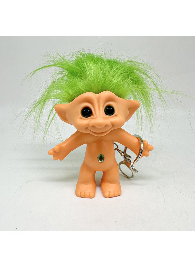 Vintage Troll Dolls 10cm Long Hair New Green Silver Keychain