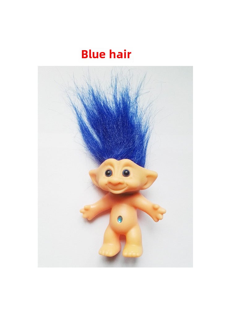 Vintage Troll Dolls 10cm Long Hair Blue