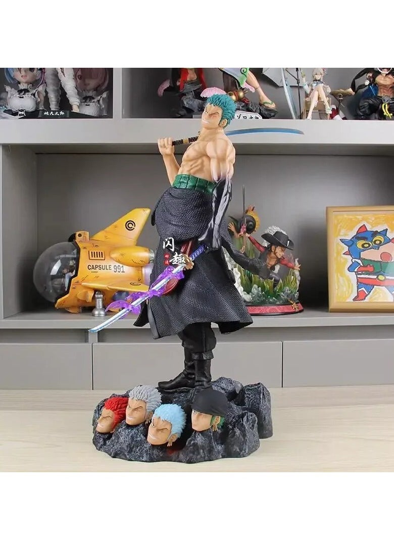 One Piece Roronoa Zoro 5 Head Versions Figure - Collectible Statue with Sword for Anime Fans