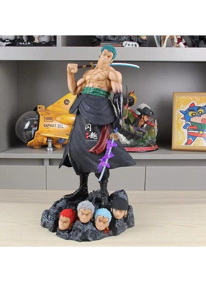 One Piece Roronoa Zoro 5 Head Versions Figure - Collectible Statue with Sword for Anime Fans