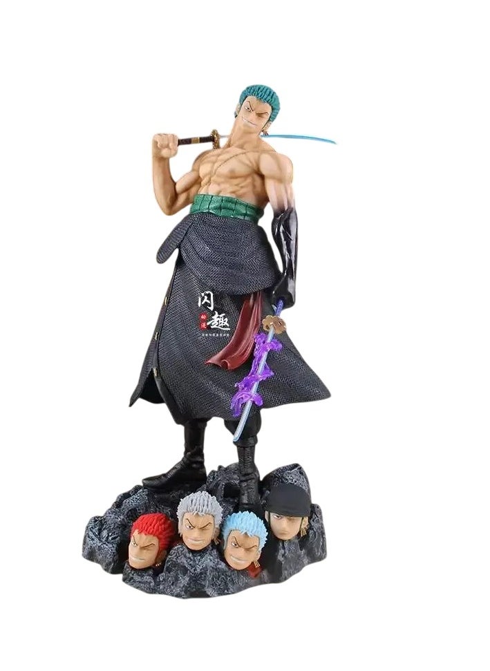 One Piece Roronoa Zoro 5 Head Versions Figure - Collectible Statue with Sword for Anime Fans