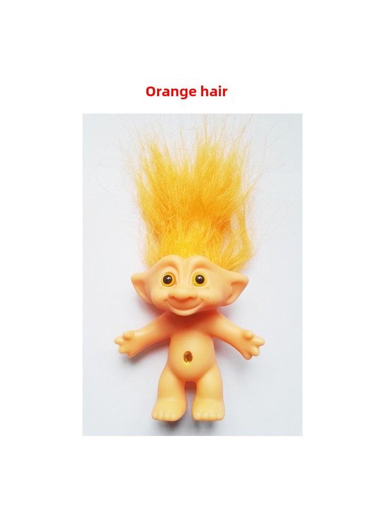 Vintage Troll Dolls 10cm Long Hair Orange