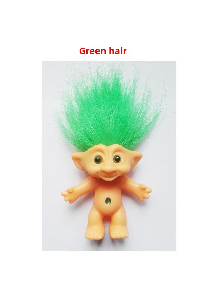 Vintage Troll Dolls 10cm Long Hair Green